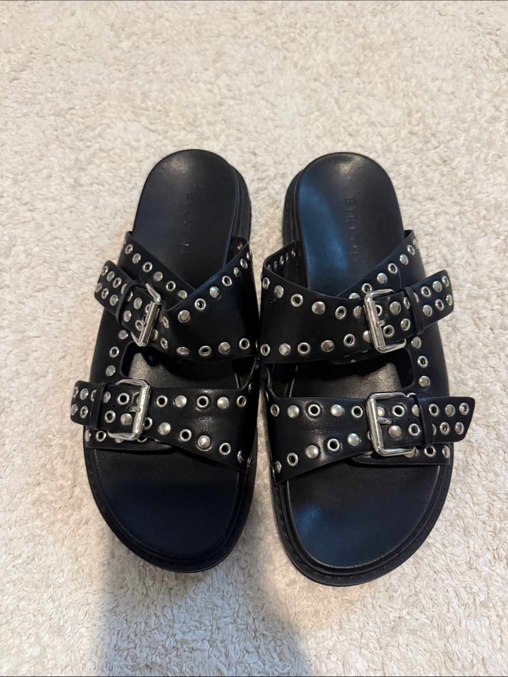 Billini Black Studded Double Buckle Slide Mules
